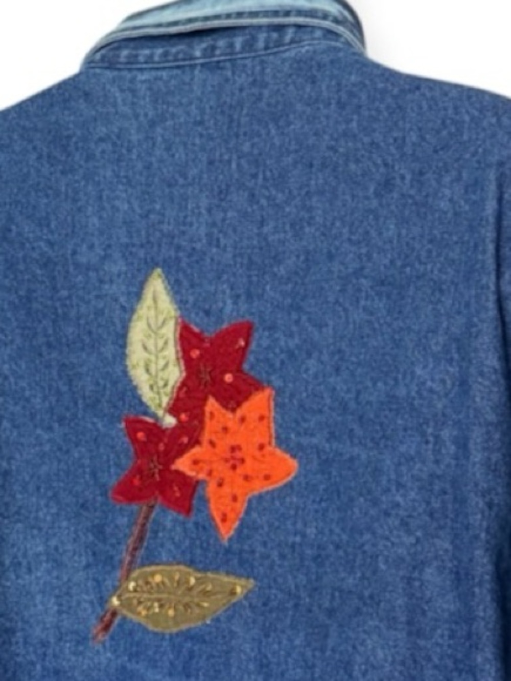 Tantrums Boho Patchwork Denim Jacket Shacket with Autumn Star Appliqués Size M - Picture 6 of 9